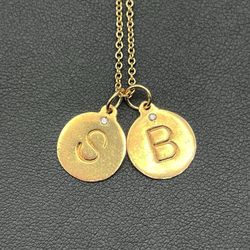14k solid yellow gold necklace chain with B and S Charms 18.25 inches 1 mm 6.1 grams
