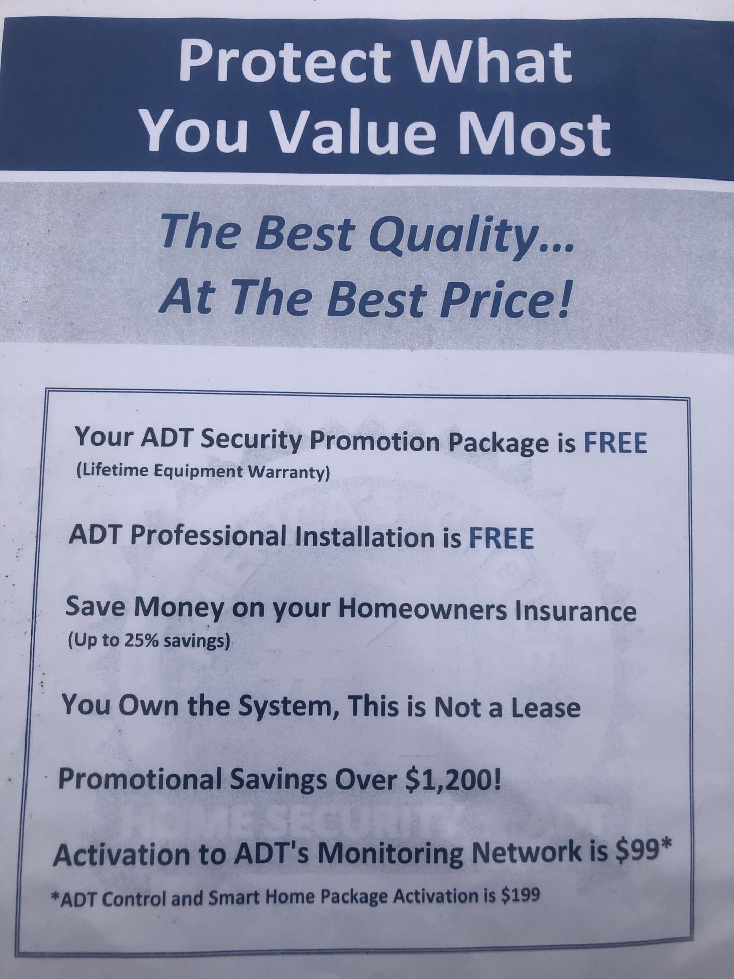 Free ADT smart home security system