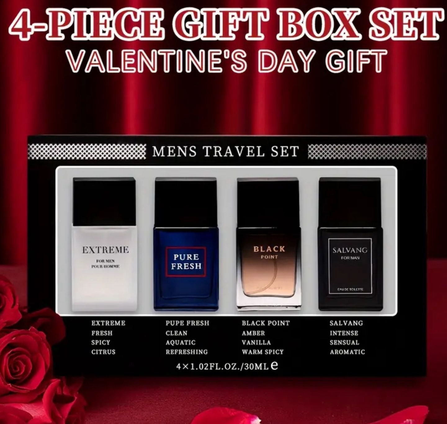 4-Piece Set, Men's Eau De Toilette Spray Gift Box, Long Lasting Fragrance, 4 Different Flavor, 0.85fl.oz/bottle, Valentine's Day And Other Festivals