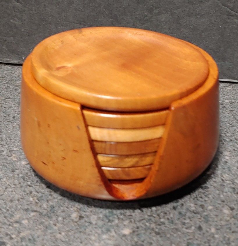 Teak Wood Vintage Coasters W/ Holder