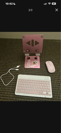 Cute iPad accessories $10 (keyboard, mouse, screen protector, stand, charger for the accessories)