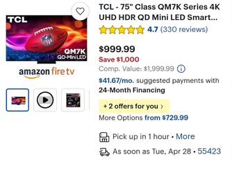 TCL 75" Q7 television 4 months old like new