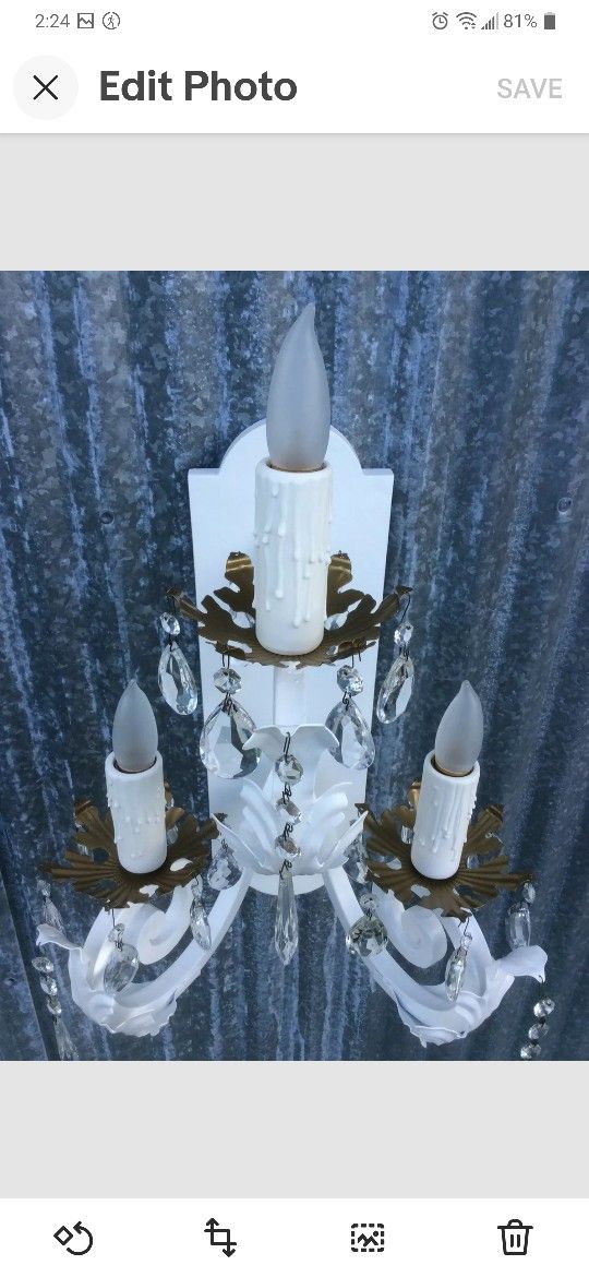 Vintage Sconces Pair White Candle Crystal Redone