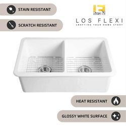（G-2-3）Los Flexi Double Bowl Undermount White Kitchen Sink
