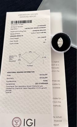 3.01 CT IGI Certified Lab Grown Marquise Diamond – G/VS1 – Excellent Polish & Symmetry
