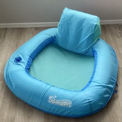 SwimWays Spring Inflatable Pool Float Seat Premium SunSeat Blue with Cup Holder