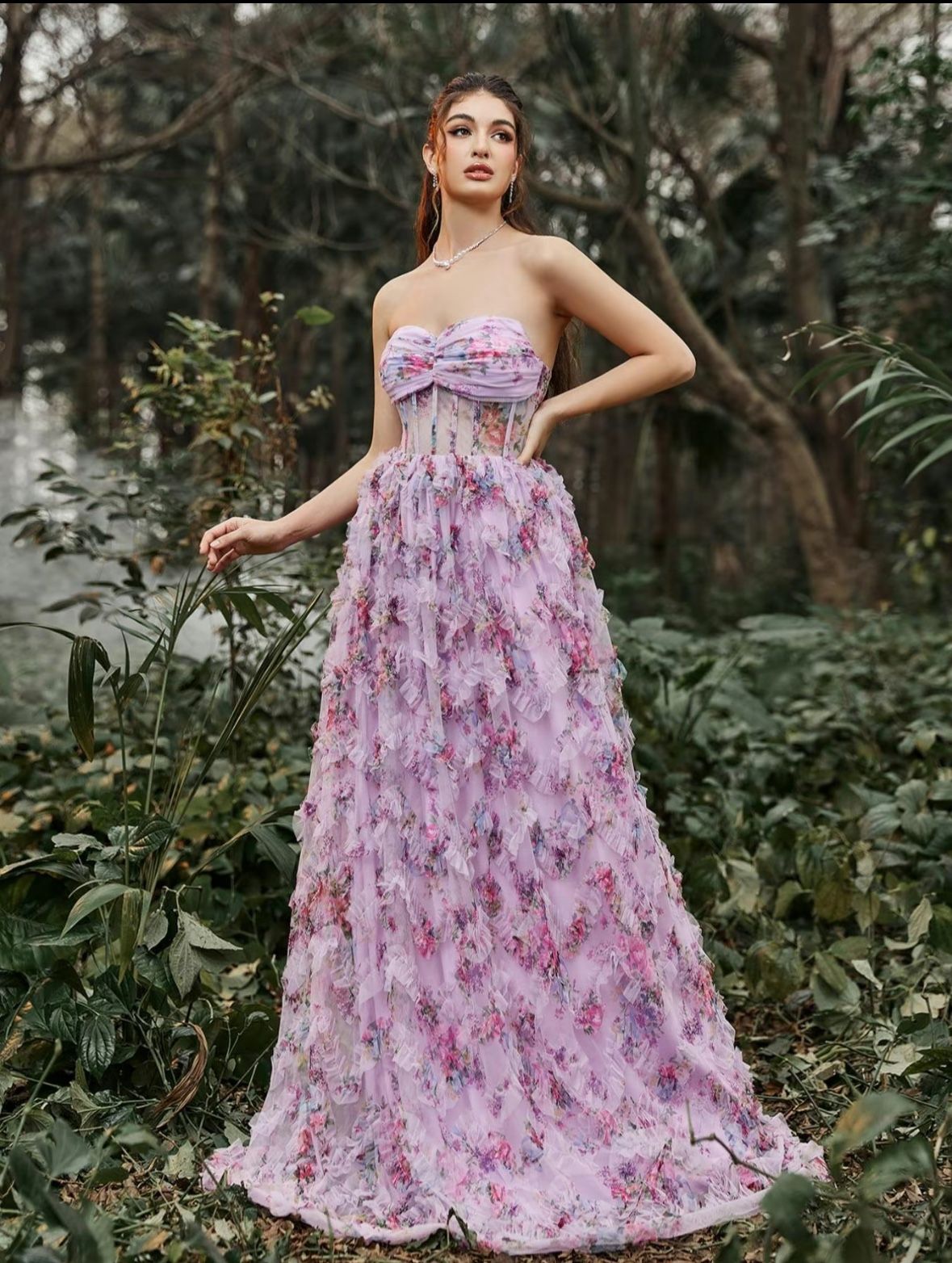 Women's Floral Print Ruched Backless Maxi Tube Evening Dresses, Chic Elegant Long Formal Dress, Evening Party Gown, Prom Dresses, Ladies Summer Clothe