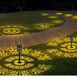 Solar Outdoor Lights Garden, 8 Packs Dynamic Pattern Solar Lights,2 Changeable Patterns Pathway Lights,Waterproof Solar Powered Landscape Path Lights 