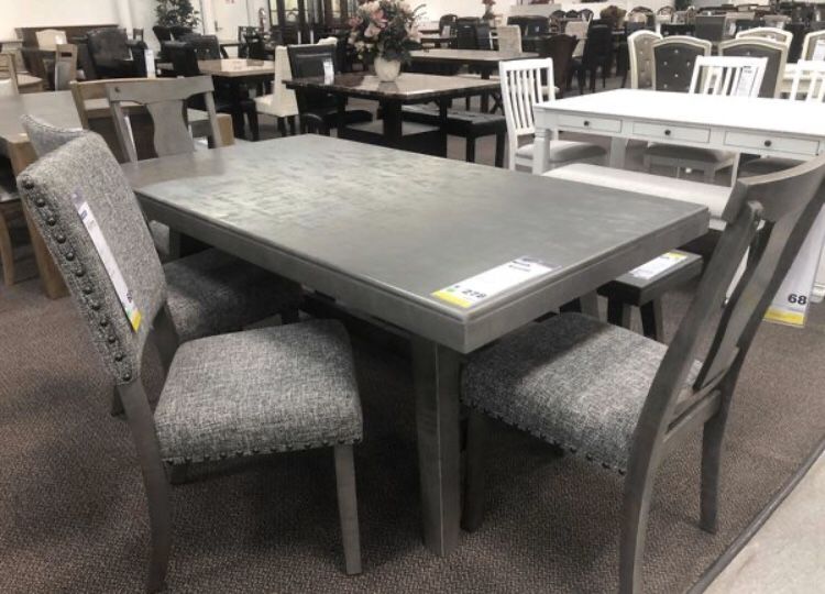 6pcs dining table set grey upholstery/ solid wood