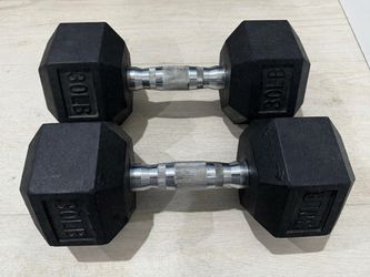 Pair of 30LB Dumbbells - Rubber Hex - 60LB Total - Like New