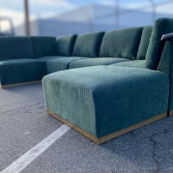 Henredon Murphy Fabric 6-piece Modular Sectional Couch with Ottoman, Green