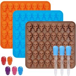 3 Pack Gummy Skull Candy Molds 120-Cavity Silicone Skull Molds with 2 Droppers