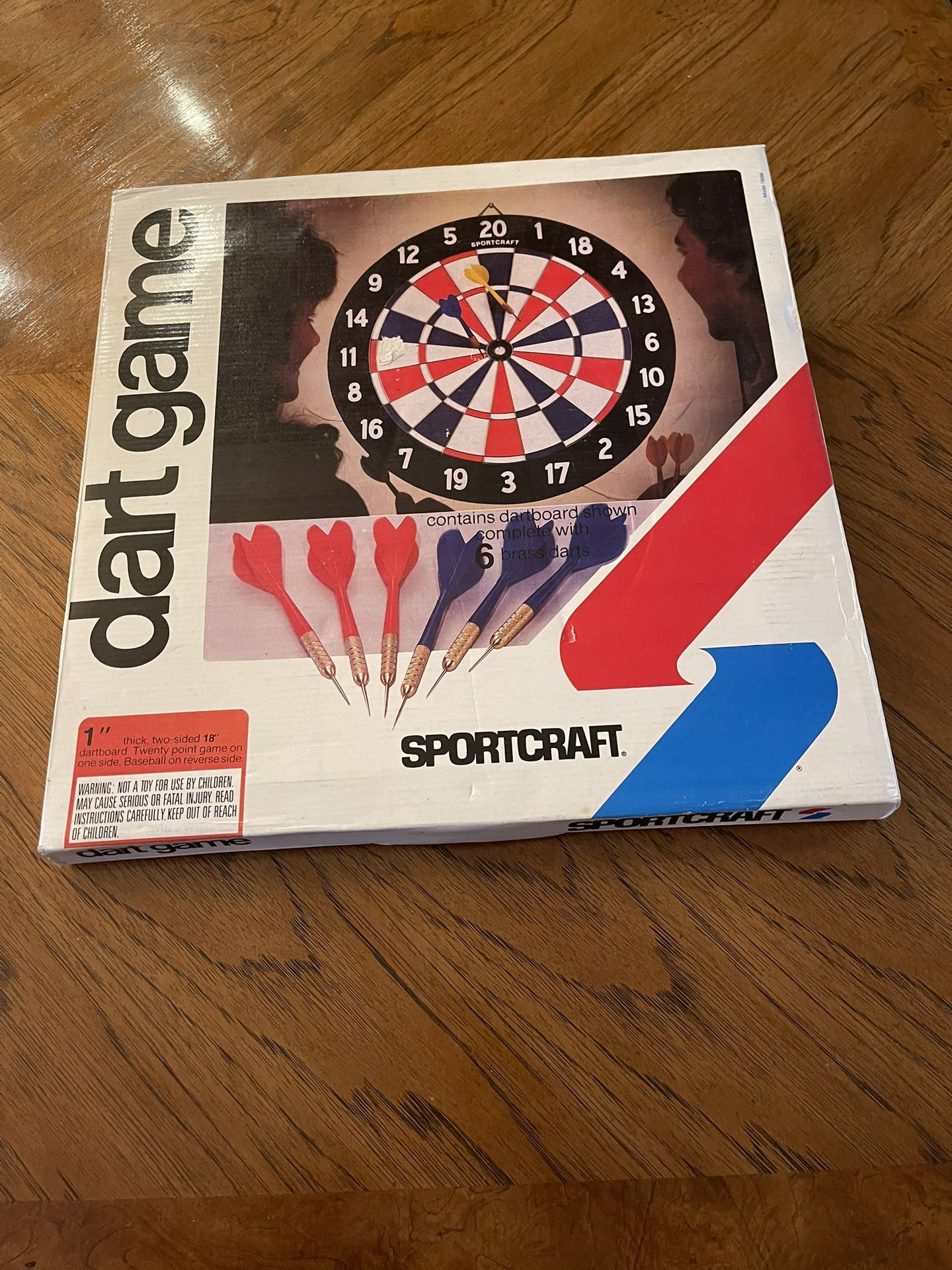 Vintage Dart Board Game New in Box Sportcraft Two Sided 20 