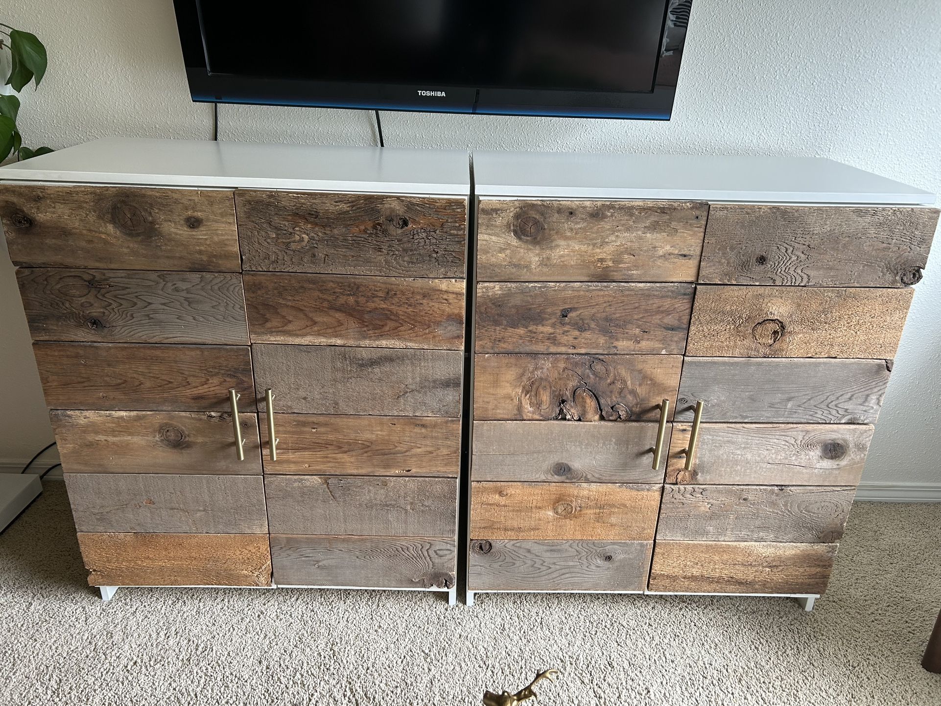 White 2-Shelf Cabinet with Reclaimed Wood