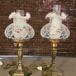 Fenton Rose Crest Lattice Optic Table Lamp Set