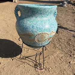 Blue And Gold Design Plant Pot