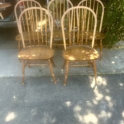 Set Of 5 Vintage Solid Wood Dining Chairs 