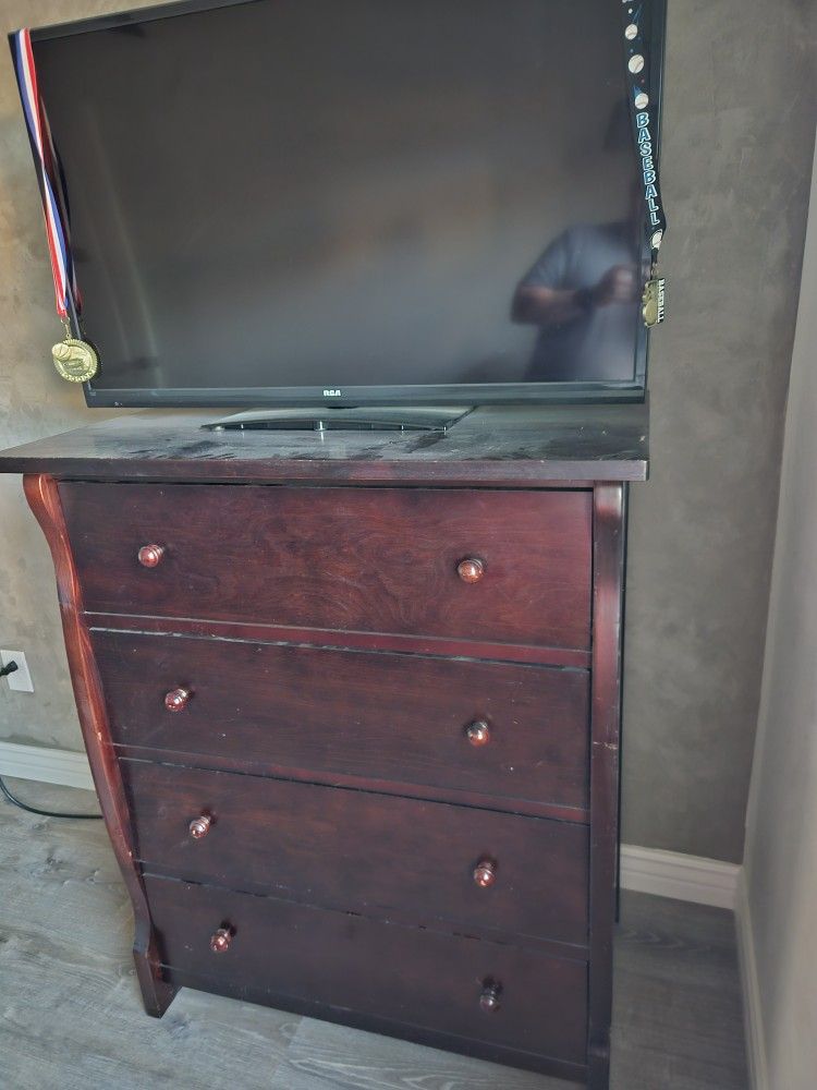 Maroon Finish Wood Dresser Drawer W-TV