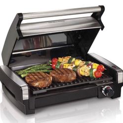 Hamilton Beach Electric Indoor Searing Grill Removable Easy-To-Clean Nonstick Plate, 6-Serving, Extra-Large Drip Tray, Stainless Steel (25360)