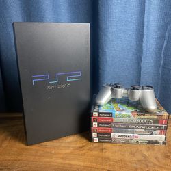 PlayStation 2 PS2 Console w/ 6 Games & Silver Controller