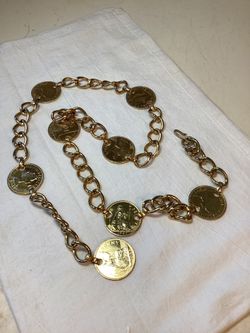 Shiny Gold Tone Coin Chain Belt 36”