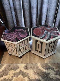 Vintage Octopus Hand Painted End Tables
