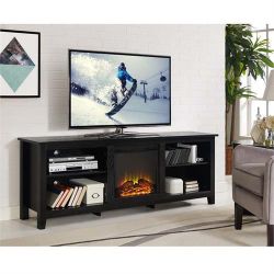 24"H x 70"W x 16"D Walker Edison 70 inch TV Stand with Electric Fireplace (Black) 