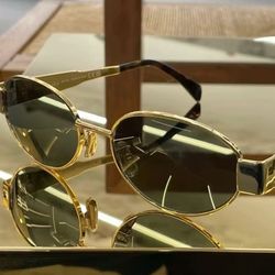 CELINE TRIOMPHE METAL Alloy Metal Oval Sunglasses for Women Gold
