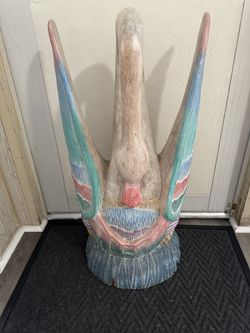 Vintage Hand Carved Wooden Swan Sculpture