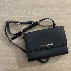 Michael Kors Blue Leather Jet Set Travel Crossbody Clutch Bag Purse 