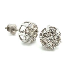 10k White Gold Diamond Earrings Flower Style Cluster 1ctw 139096 3