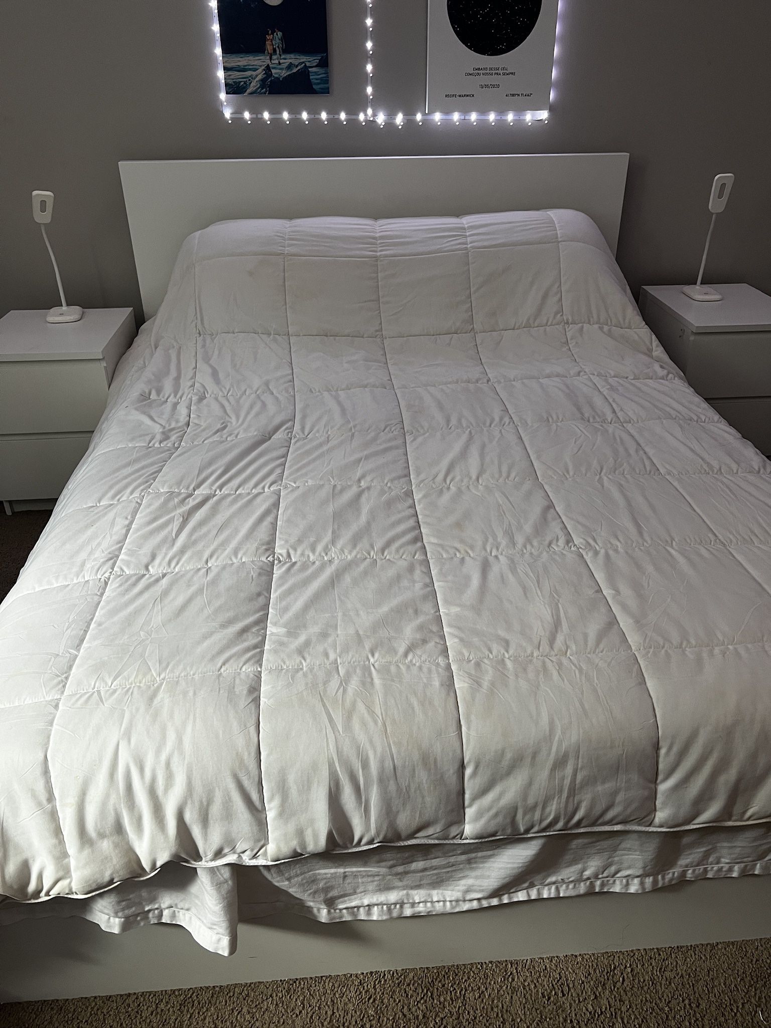 Brand new IKEA bed With Two Drawers And Two White Nightstands