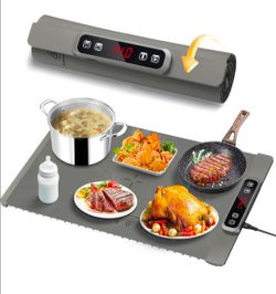 Aibokee Food Warming Mat, Silicone Electric Warming Tray, 5 Temperature Levels, 4 Hour Timer, Child Safety Lock, Gray