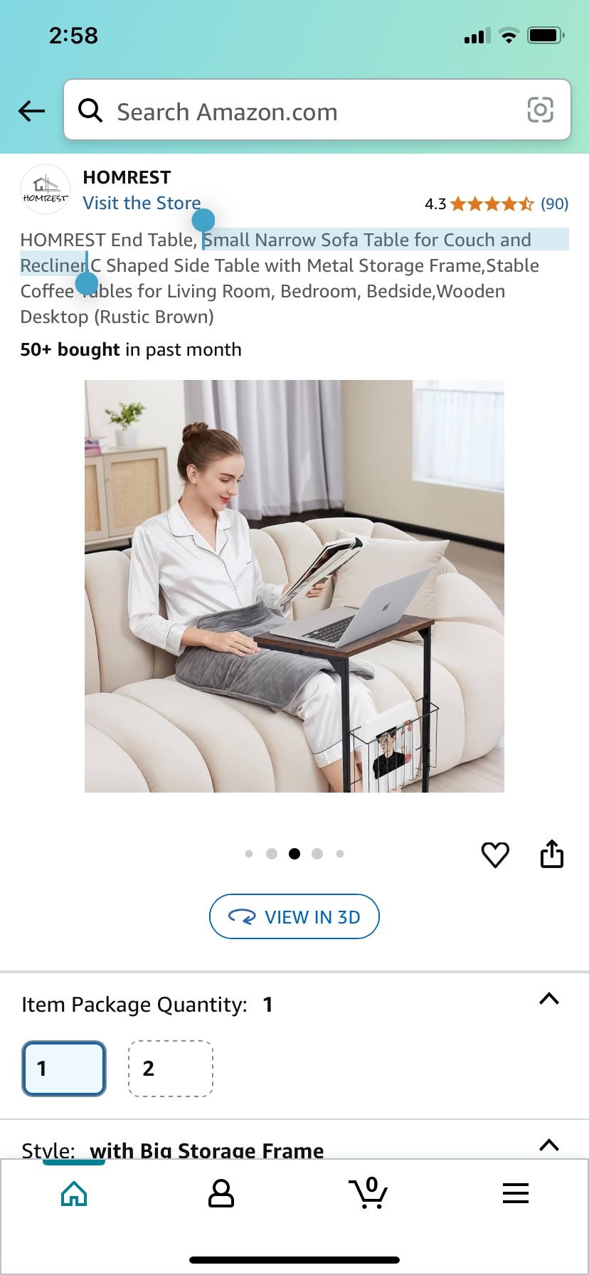 Small Narrow Sofa Table for Couch and Recliner