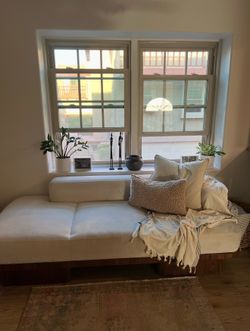 CB2 Modern Cream Sofa with Wood Base – 81” – $160 OBO