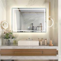 48x36 Frameless LED Bathroom Mirror With Dimmable Light, Anti-Fog