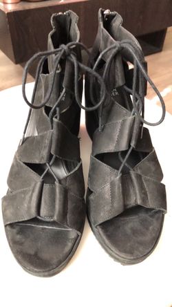 Eileen Fisher Black Suede Gladiator Lace-Up Heeled Sandals Size 9.5