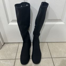 The Donald J Pliner Women's Zela Black Crepe Stretch Knee High Boots in size 5