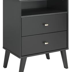 Prepac Milo Mid Century Modern 2-Drawer Tall Nightstand with Open Shelf