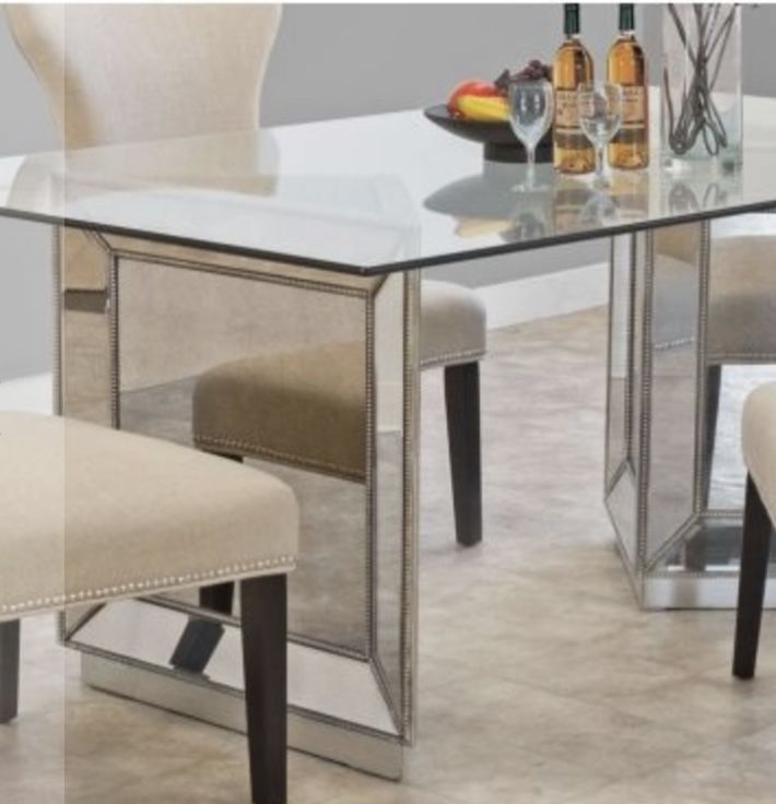 Dining Table Glass Top Mirror Base