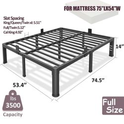 New As Factory Sealed Bilily 14 Inch Full Size Bed Frame Metal Platform with Round Corner Legs,3500 LBS, Mattress Retainer. Russell/Boulder Area