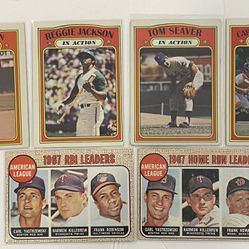 Lot Of (6) Topps Baseball Cards Hank Aaron, Carl Yastrzemski, Reggie Jackson, Tom Savor And More Asking $40