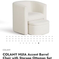 COLAMY Sherpa Barrel Accent Chair w Storage Ottoman Set