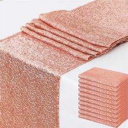 10 Pack Sequin Rose Gold Table Runners 12 x 108 Inches Glitter Pink for Party