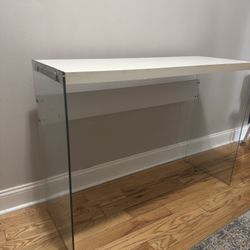 White Vanity/Desk with Glass