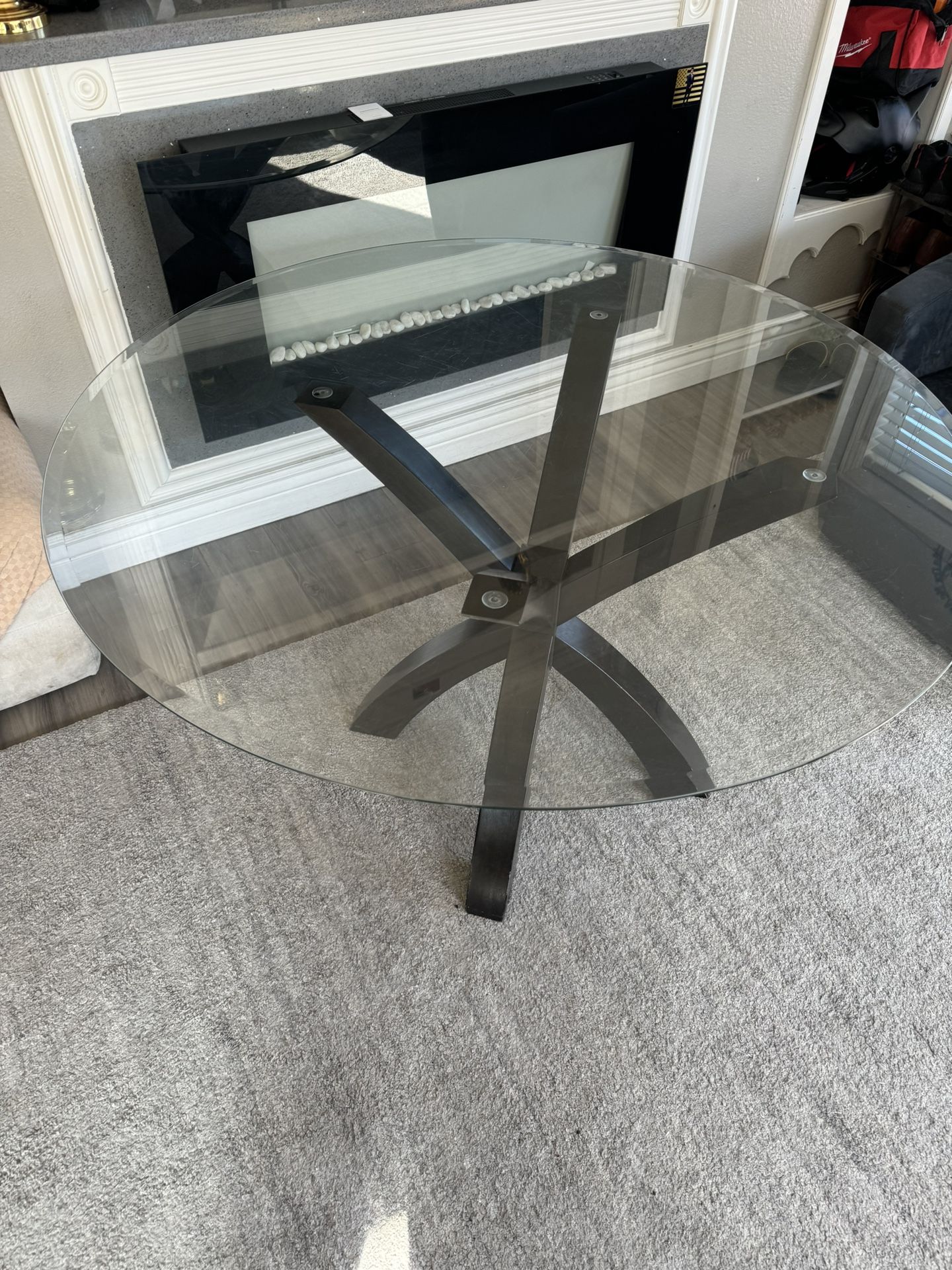 Free - Glass Dining Table With 2 Wooden Chairs