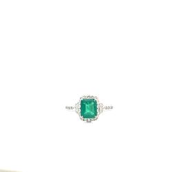 14k White Gold Emerald Diamond Ring