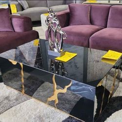 NEW DESIGNER BLACK COFFEE TABLE GOLD DETAILS GLOSSY