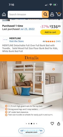Bunk bed with trundle (3 beds)& 2 mattresses