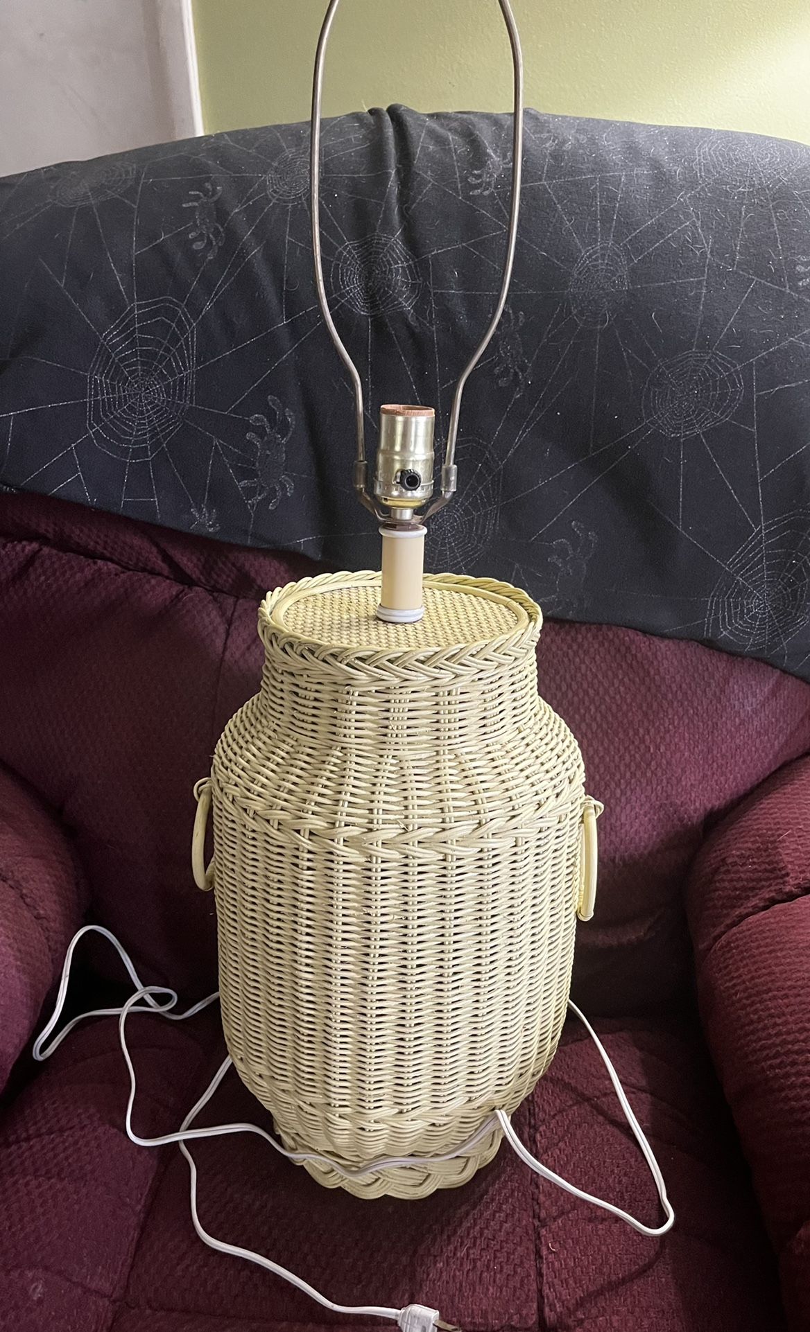Vintage Light Yellow Wicker Lamp